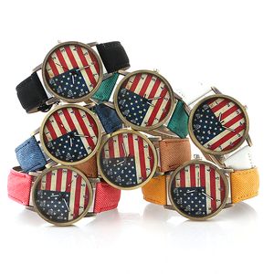 US American Flag Unisex Mens Watches Leather Band Analog Vogue Wrist Quartz Watches Luxury Watch Wristwatches Gift Supplies