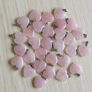Naturstein-Charms, 20 mm, Herzform, Rosenquarz-Anhänger, Chakren, Edelstein, passend für Ohrringe, Halskettenherstellung, sortiert