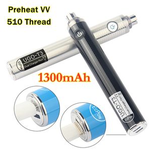 MOQ 1Pcs 1300mAH Batteries UGO T3 Preheat Variable Voltage Vapor E Cig Dual Charger Port Pen eGo t EVOD Micro USB Vaporizer for Thick Oil Vape