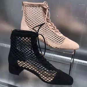 Design Square Toe Women Boots Cut-Outs Summer Shoes Woman Chunky Heels Ankel Booties Cross-bundna Botas Mujer Invierno 20191