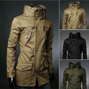 Männer Graben Mäntel 2021 England Stil Hohe Kragen Jacke Männer Armee Grün Business Casual Slim Windjacke Für Mantel M-XXL