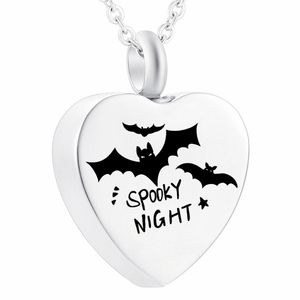 Rostfritt stål hjärtkremering Ashes Memroial Pendant Halloween Gift Halsband med Fill Kit Velvet Bag - Happy Halloween