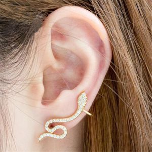Stud Rose Gold CZ Snake Ear Jacket Earrings For Women Reptile Jewelry Animal Crystal Dainty Boucle D'oreille Femme 20211