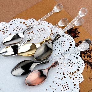 Transparent Crystal Spoon Kaffe Blandning Skedar Frukt Dessert Scoop Ice Cream Yoghurt Skedar Hushåll Tea Set Tillbehör BH5990 TYJ