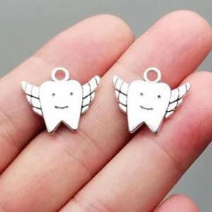 Alloy Tooth Fairy Teeth Handmade Charms Pendant For Jewelry Making Bracelet Necklace DIY Accessories 18x19mm Antique Silver 200Pcs