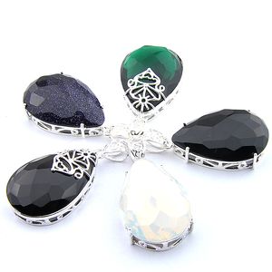 Blanda 5PCS Rainbow New Luckyshine 925 Sterling Silver Teardrop Green Emerald Real Black Onyx Ädelsten Halsband Pendants För Lady Party Gift