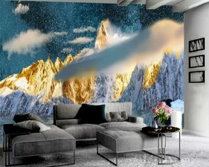 3D-Landschaftstapete, goldene Berggipfel, schöne Landschaft, 3D-Tapete, Wohnzimmer, Schlafzimmer, Wandverkleidung, HD-Tapete