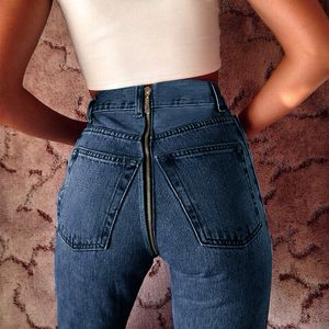 Hot Sale 2020 New Sexy Back Zipper Long Jeans Women Basic Classic High Waist Skinny Pencil Light Blue Denim Pants Elastic Stretch Jeans
