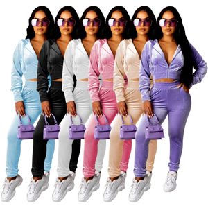 Women's Tracksuits Spring and summer new fashion solid color leisure suit Korean velvet two piece