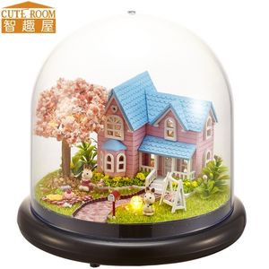 Сборка Diy Doll House Игрушка Деревянные Миниатюрные Кукольные Дома Миниатюры Кукольные Дома Игрушки с Мебель Светодиодные Свет День Рождения Подарок B016 LJ200909