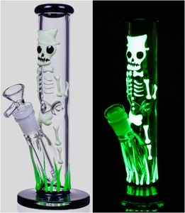 Vintage 10inch GLOW IN THE DARK SKELETON Vetro BONG Narghilè Pipa Bruciatore a nafta può mettere il logo del cliente