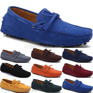 093 Nya Mode Mens Casual Skor Läder Brittisk Stil Vårpar Äkta Ärter Scrub Men Drive Lazy Man Overshoes Utomhus Bekväm Andningsbar Svart Gul