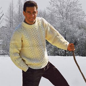Maglione pullover da uomo primavera morbido maglione di lana confortevole cappotto spesso caldo lavorato a mano maglione da uomo beige di alta qualità 201028