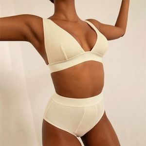 Casual Sporty Ribbed Kvinnor Matchande Satser Ärmlös Träning Aktiv Slitage 2 Piece Outfits Fitness Crop Top och Briefs Set 220315