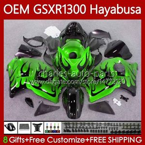 Injektion för Suzuki GSX R1300 Hayabusa GSXR 1300 CC 14 15 16 17 18 19 Kropp 77NO.263 GSXR-1300 Gröna flammor 1300CC 08-19 GSXR1300 08 2008 2009 2010 2012 2013 Fairing