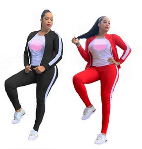 Bayan Giyim Güz Ceket Kıyafetler 3 Parça Set Eşofman Sportsuit Ceket + Hoodie + Legging Kadın Giyim Jogger Spor Suit KLW5870