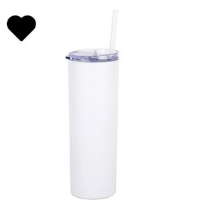 20oz 600ML Sublimation Blank Cups White Straight Tumbler Stainless Steel Thermos Mug Plastic Straw Car Lid Hold G2