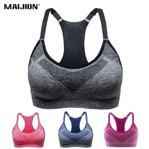 Maijion Kesintisiz Yastıklı Spor Sutyen Kadınlar Için Darbeye Push Up Yoga Spor Iç Çamaşırı Yelek Streç Egzersiz Koşu Tankı Tops T200601