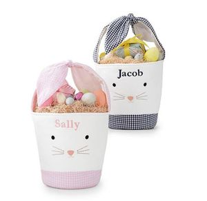 Cartoon bunny bags easter Bow Tie Basket pink Plaid Easters Day Gift Bag lovely Blanks rabbit Bucket For Kid Egg Candies hand Easter handbag