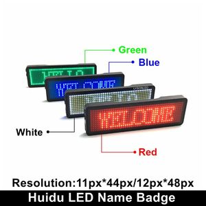 Gratis verzending rood blauw groen wit oplaadbare led naam badge 44x11 dots single kleur scrollen bericht tag