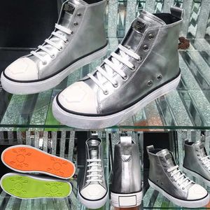 Designer MegaStar Mens High Top Silver Shoes Metal de Luxo e Sapata de Couro Macio Qualidade Milão Moda Design Tamanhos 38-46 com caixa original