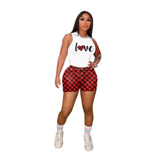 New Wholesale Summer clothes Outfits Women Two Piece Tracksuits LOVE Sleeveless T Shirt Vest Shorts Matching Set Casual Sports Suits Bulk 7018