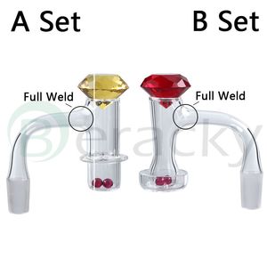 Beracky Two Styles Full Weld Beveled Edge Smoking Terp Slurper Quartz Banger Con Diamond Caps 2pcs 6mm Ruby Pearls 20mmOD Chiodi Per Bong Di Vetro Dab Oil Rigs Tubi