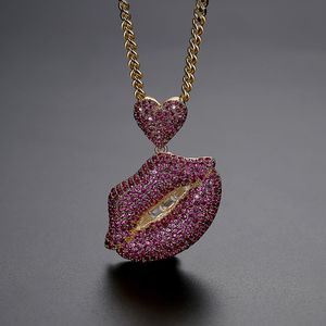 Hip Hop Topbling Red Zircon Lips Netlace Netclace Gold Plated Mens Netlace Raplay Jewelry