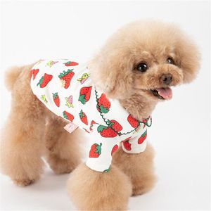 かわいいイチゴのプリントペットTシャツ夏の素敵なチャームペットドレス屋外ストリートスタイルテディシュナウザー服犬服