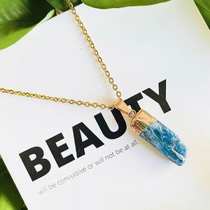 Pendant Necklaces Simple Fashion Natural Stone Necklace For Women With Gold Rim Blue Chain Party Jewelry Gift