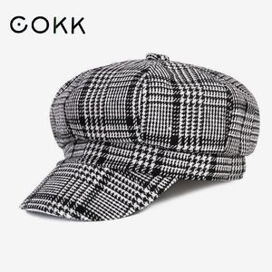 Cokk Women Newsboy Cap Autumn Winter Białe Czapki filcowe dla kobiet w stylu Vintage gruba ośmioboczna czapka Kobieta swobodna boina Y200602