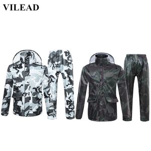 VILEAD Camouflage adulto impermeabile impermeabile all'aperto pantaloni antipioggia ciclismo moto cappotto antipioggia cappello trasparente Poncho Rainwear Set 201110