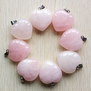 Pedra natural encantos 30mm forma coração rosa rosa pingentes de quartzo chakras gem pedra apto brincos colar fazendo sortido