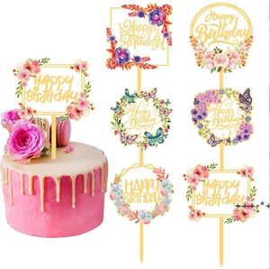 Newcake toppers akryl grattis på födelsedagen för barn eller vuxna cupcake topper dessert party årsdag dekorationer rra11120