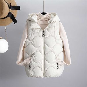 Inverno para baixo algodão encapuzado colete curto mulheres senhoras sólidas mangas de colete feminino acolchoado zíper baiacado jaqueta 211220