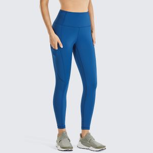 Sensação nua das mulheres altas cinturadas calças de treino de barriga leggings de yoga com bolsos - 23 polegadas x1227