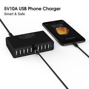 Desktop Charger 50W 10 Ports 5V 10A Hub Adapter Multiple Charging Station Compatible with Cellphones and Other USB Connected Devices