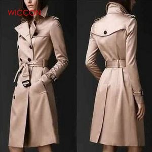 الخريف العلامة التجارية Women Trench Coat Long Windbreaker Lady Fashion Trend Double-Breaded Slim Drop 201030