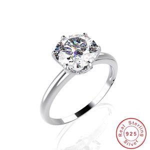 Klasik gerçek katı gümüş alyans kadınlar için 2Ct 6mm 6mm Sona Diamond CZ nişan yüzüğü 925 Saf Gümüş Yüzükler Güzel Takı Boyutu 4-10