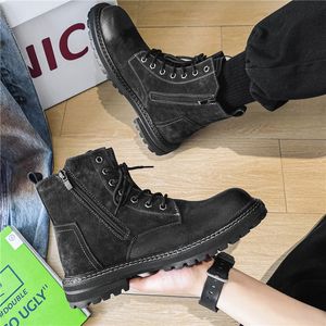 2022 New High-top Plus Velvet Martin Boots Thick Winter Lesther Black Snow Boots Men's Shoes Autumn and Winter