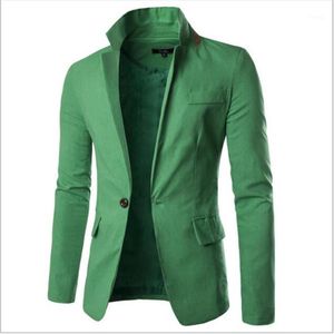 Men's Suits & Blazers Wholesale- Hurry Buy It!2021 Fashion Collar Designer Men Cotton Linen Suit Jacket Solid One Button Coat Plus Size1