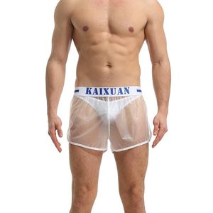 Męskie Długie bokserki PCV przezroczyste majtki gejowskie Szybka sucha wodoodporna bielizna sportowa Causal Boxershorts Slip Homme Puks