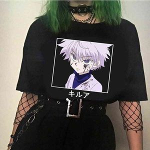 Jägare X Hunter Killua T-shirt Japansk Anime Casual Top Fun Cartoon Harajuku O-Neck Loos T-shirt Gothic Style Damkläder G220228