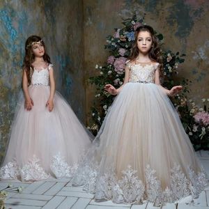 Girl's Dresses Light Champage Scoop Aline Toddler Flower Girl Princess Illusion Back Communion Birthday Pageant Robe De Demoiselle