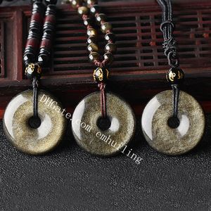 50PCS Amulet Lucky 30mm Myntformad Cirkel Donut Healing ädelsten Naturlig guld Sheen Obsidian Charm Magic och Protection Powers Halsband