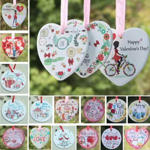 Valentines Day Pendant Ornaments Party Gifts Round Heart-shaped Ceramic Ornament DIY Gift Fall In Love Hanging Pendants Free DHL HH21-865