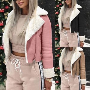 Autumn Winter Women Lapel Suede Leather Buckle Cool Pilot Jacket Faux Lamb Wool Motorcycle Jackets Chaqueta Mujer 2019#35 T200111