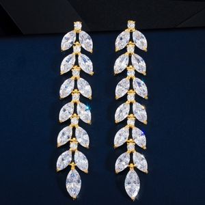 Uzun Dangle AAA Kübik Zirkonya Yaprak Küpe Tasarımcısı Kadınlar Için Bakır Küpe Lüks Takı 62mm Beyaz CZ 18 K Altın Gümüş Küpe Kız Arkadaş Sevgililer Günü Hediyesi