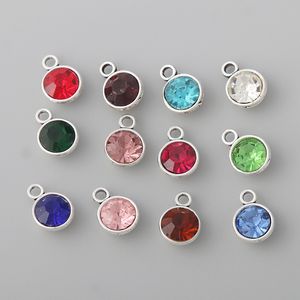 Round Colorful Month Birthstone Charms Alloy Jewelry Crystal Charms mm AAC733