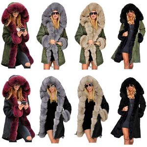 女性用ジャケット2021冬の新しいスリムフィット暖かい毛皮の襟フード付きコート女性のパイぬいぐるみ綿パッド入り服を克服する
